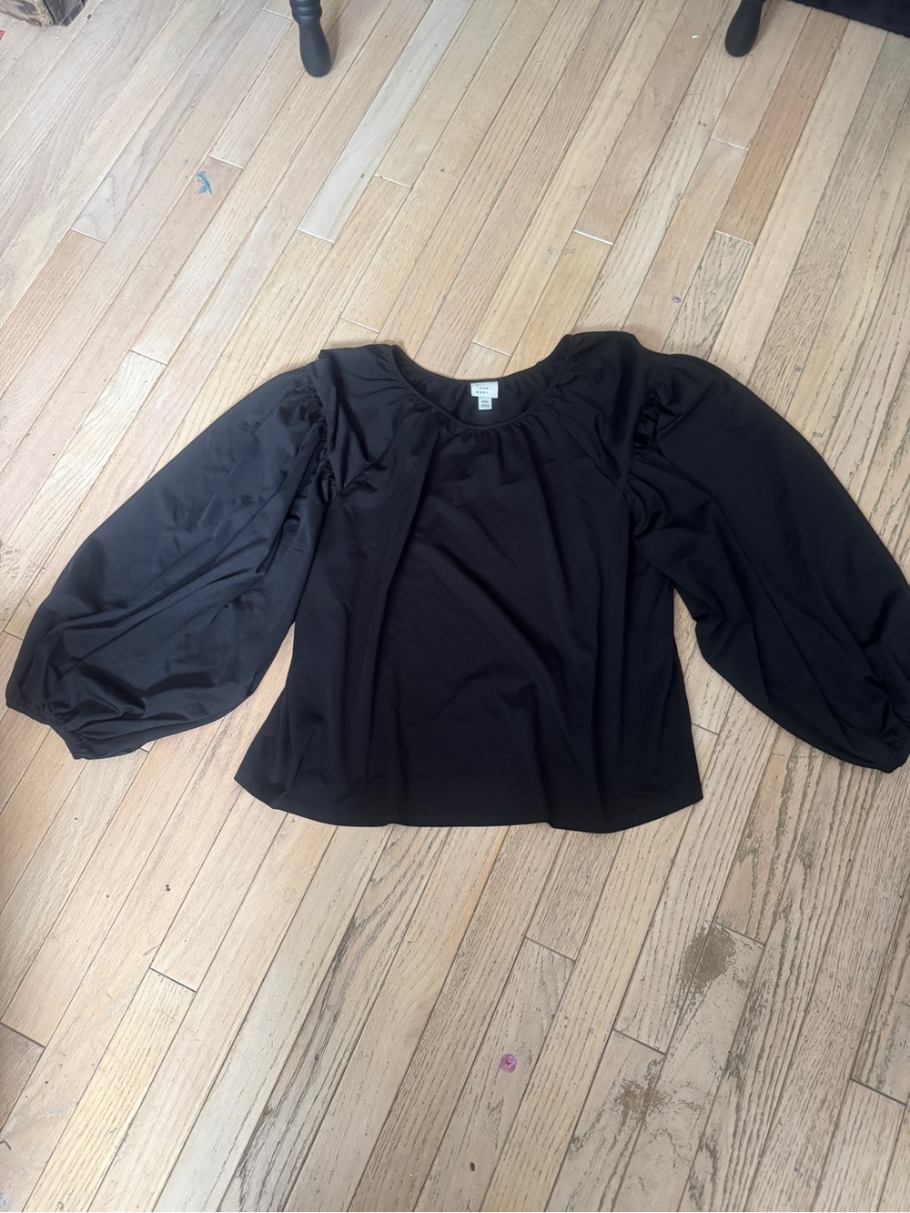 A New Day Black Pleated Scoop Neck Balloon Sleeve Blouse XXL